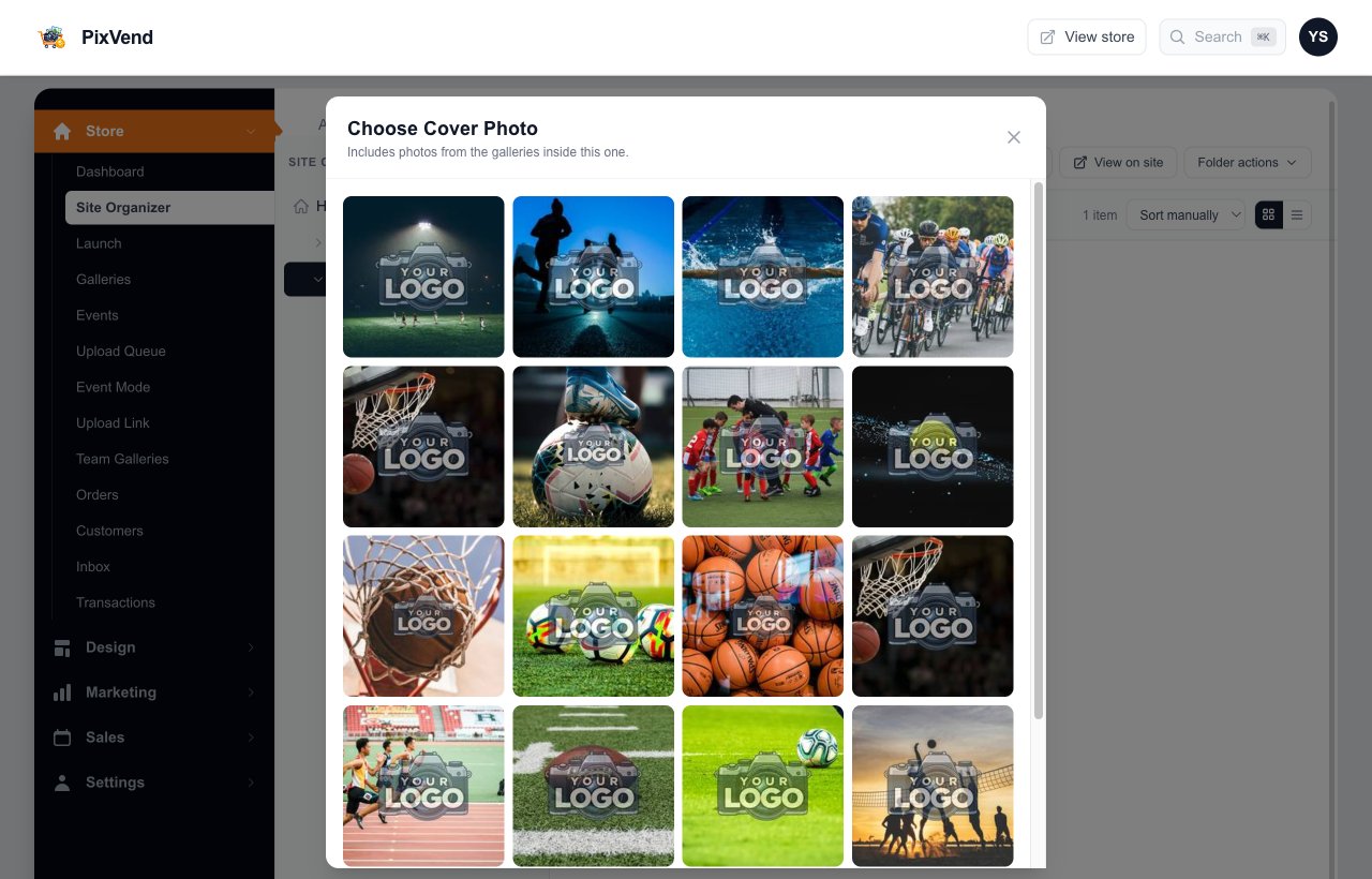 The Choose Cover Photo window showing photos from the galleries inside the folder
