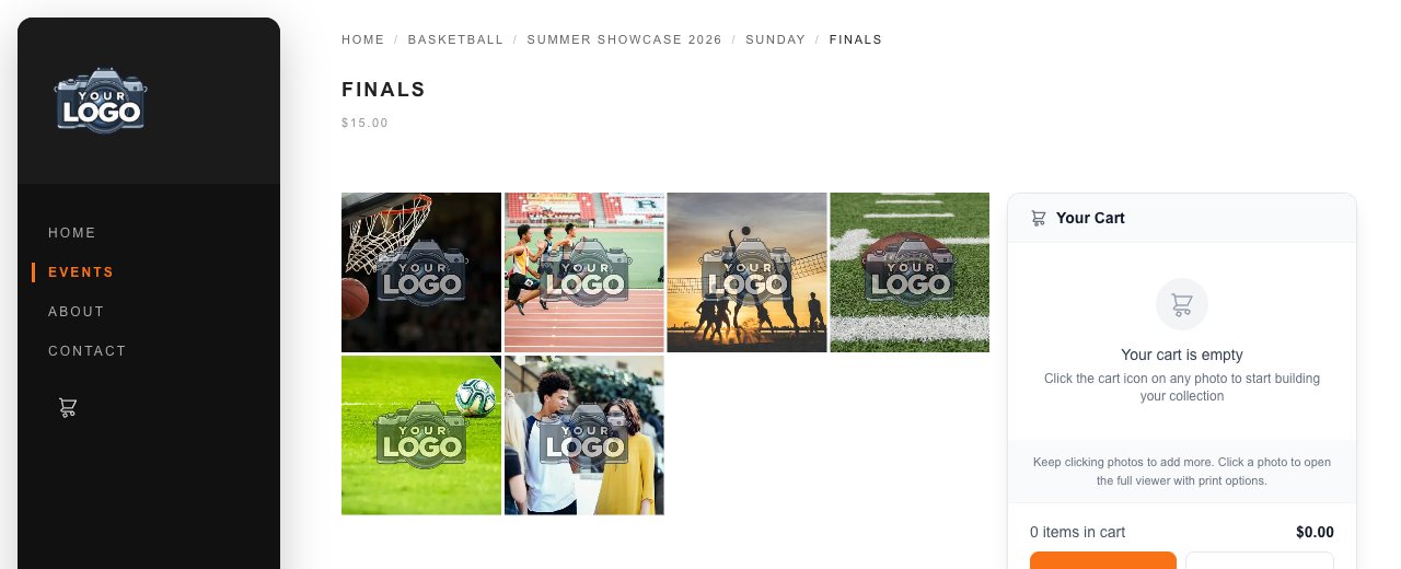 The Finals gallery on the store showing $15.00 per photo