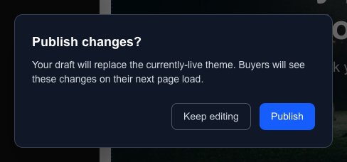Publish changes? Your draft will replace the currently-live theme, with Keep editing and Publish buttons