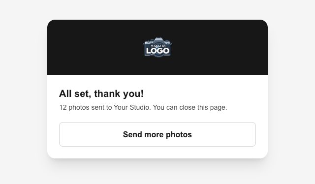 The upload page after sending: All set, thank you