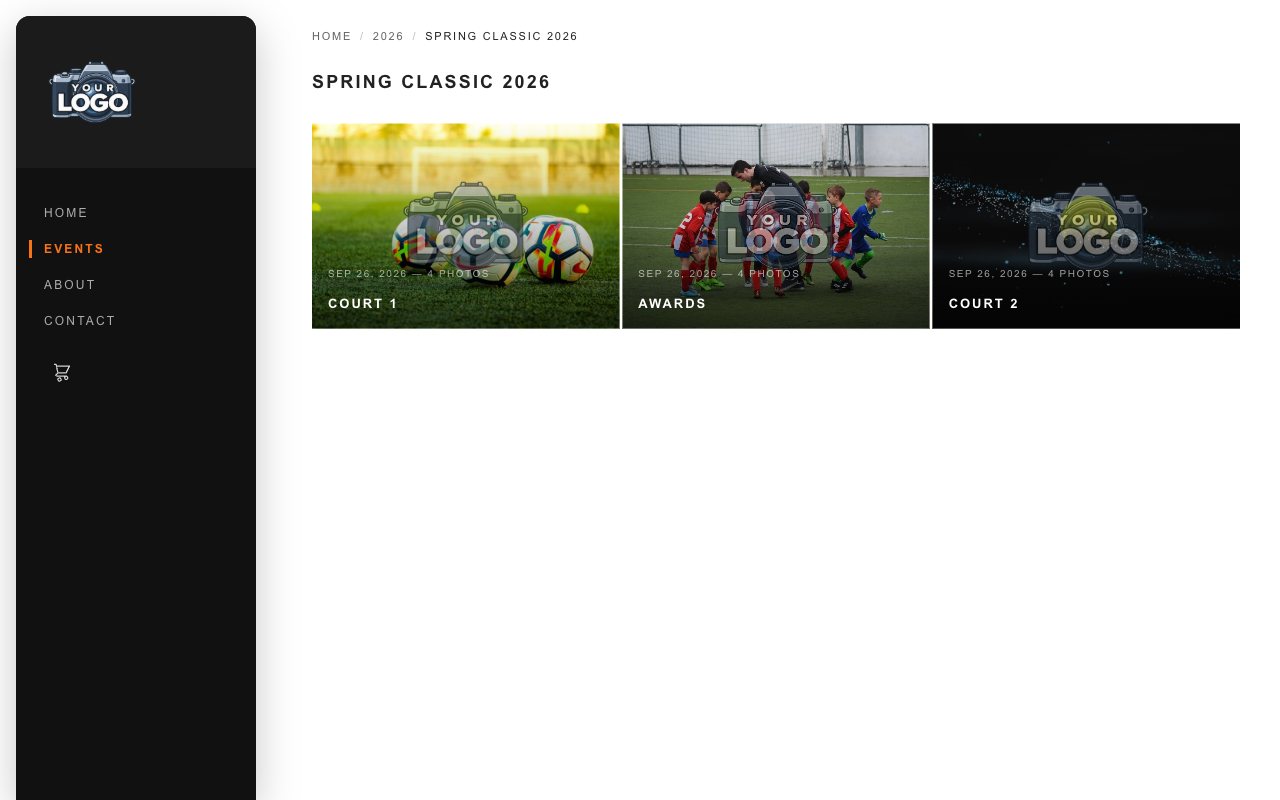 The published event on the store, with a gallery for each folder